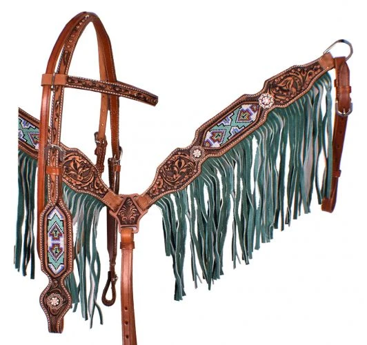 Beaded Inlay Design Headstall Set