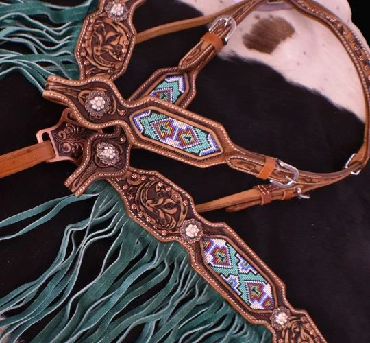Beaded Inlay Design Headstall Set - Image 2