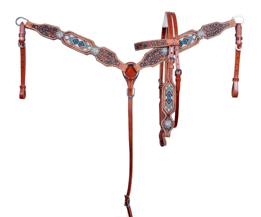 Beaded Design Inlay Headstall Set