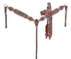 Chocolate Teal Buckstitch Headstall Set
