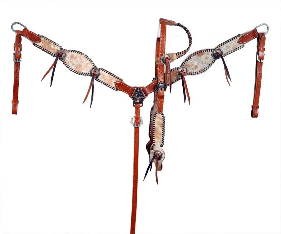 Medium Oil Cowhide Inlay One Ear Headstall Set