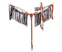 Cowhide Inlay With Fringe Headstall Set