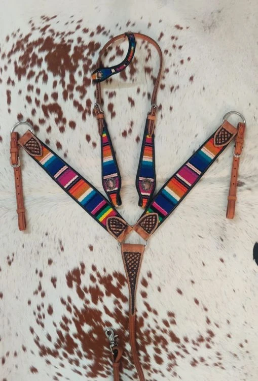 Serape Blanket Inlay One Ear Headstall Set - Image 2