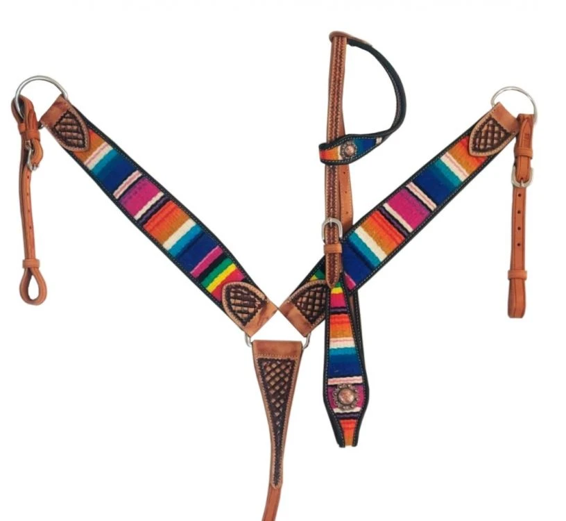 Serape Blanket Inlay One Ear Headstall Set