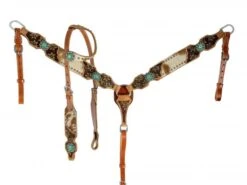 Hair On Cowhide Painted Teal Headstall Set