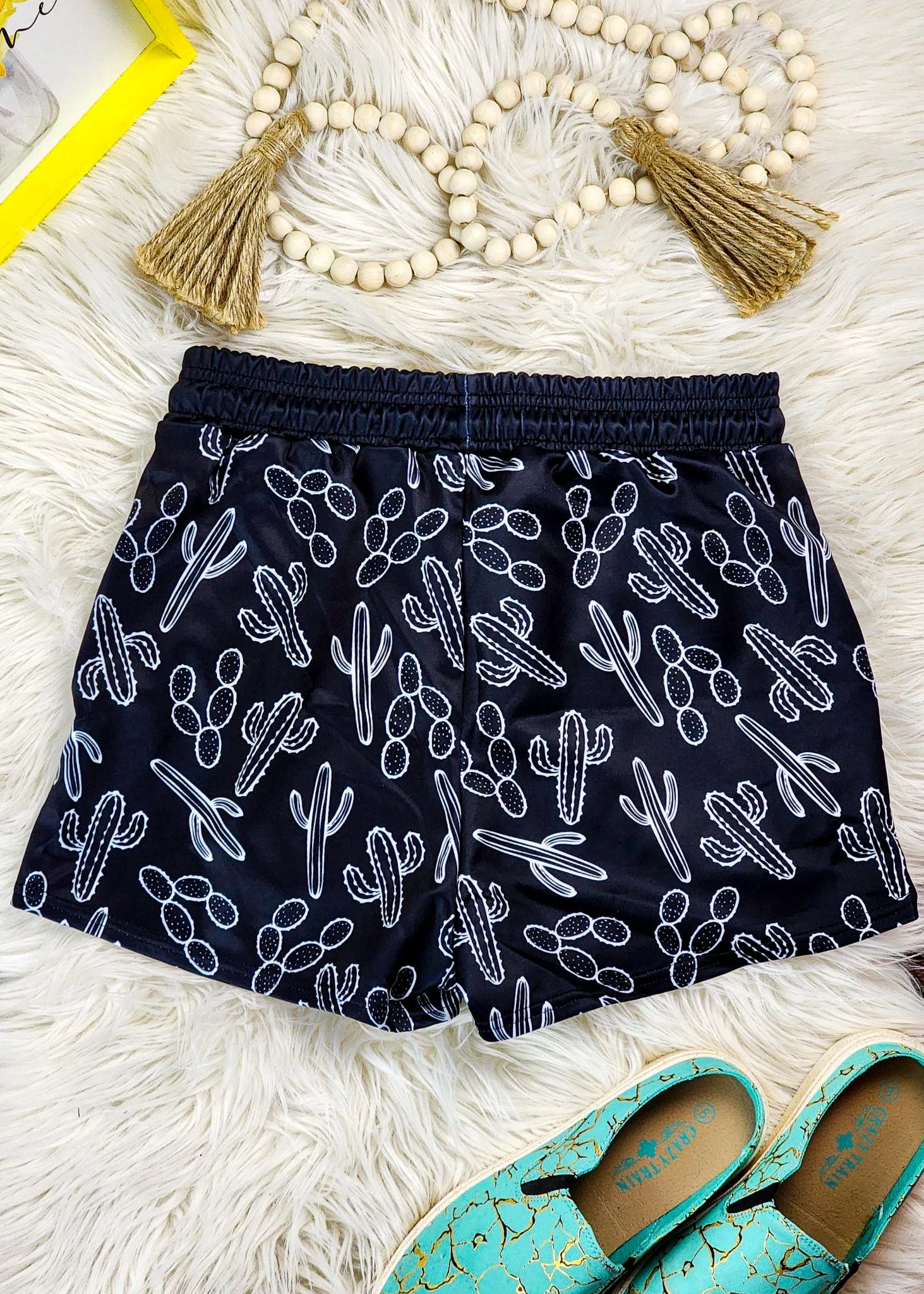 Black Cactus Drawstring Shorts - Image 3