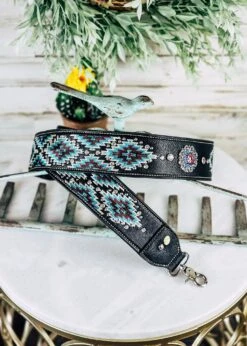 Black & Turquoise Aztec Guitar Purse Strap