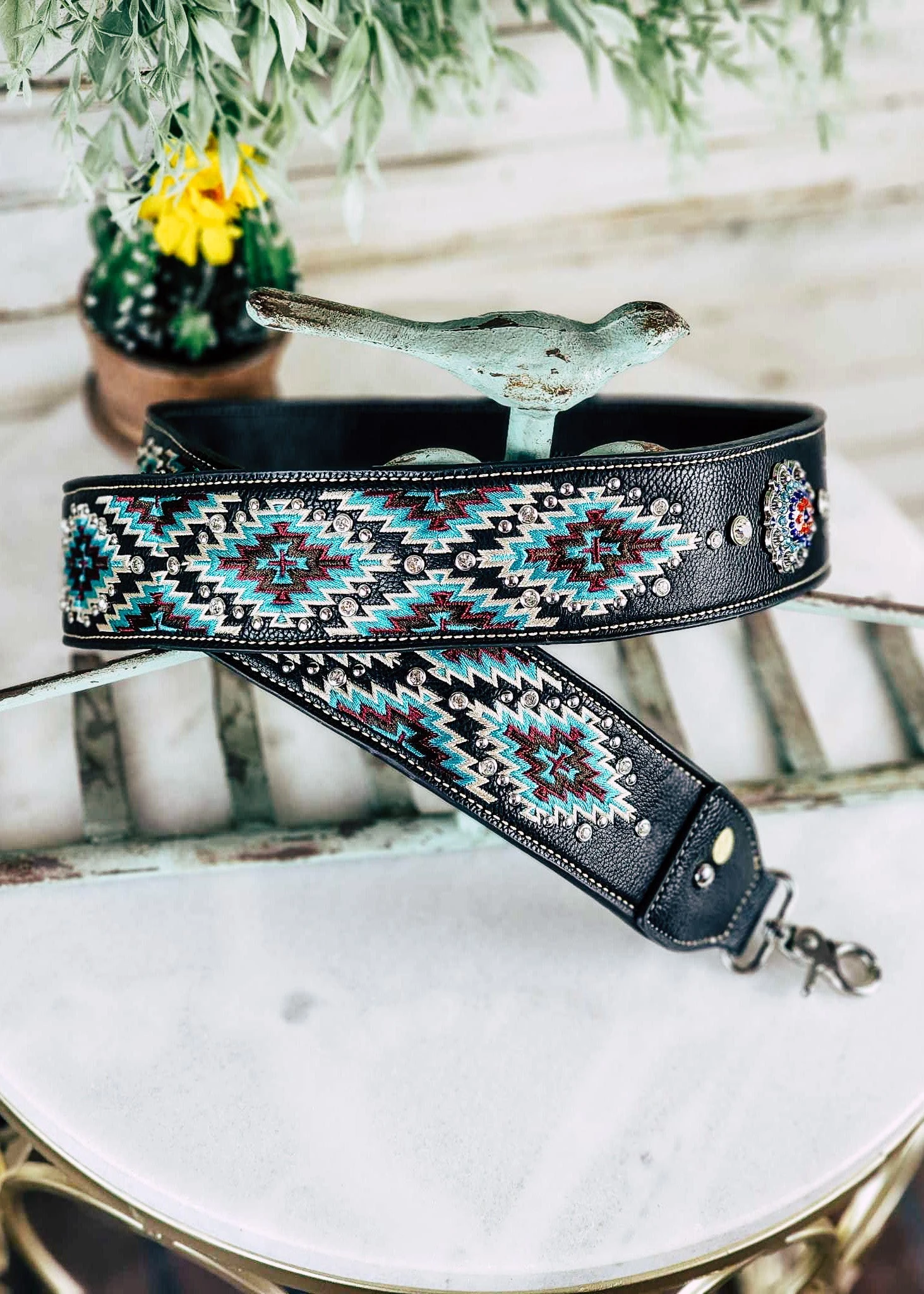Black & Turquoise Aztec Guitar Purse Strap - Image 4