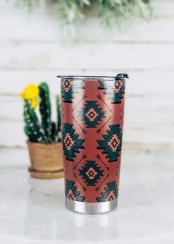 Brown Aztec & Teal Tumbler
