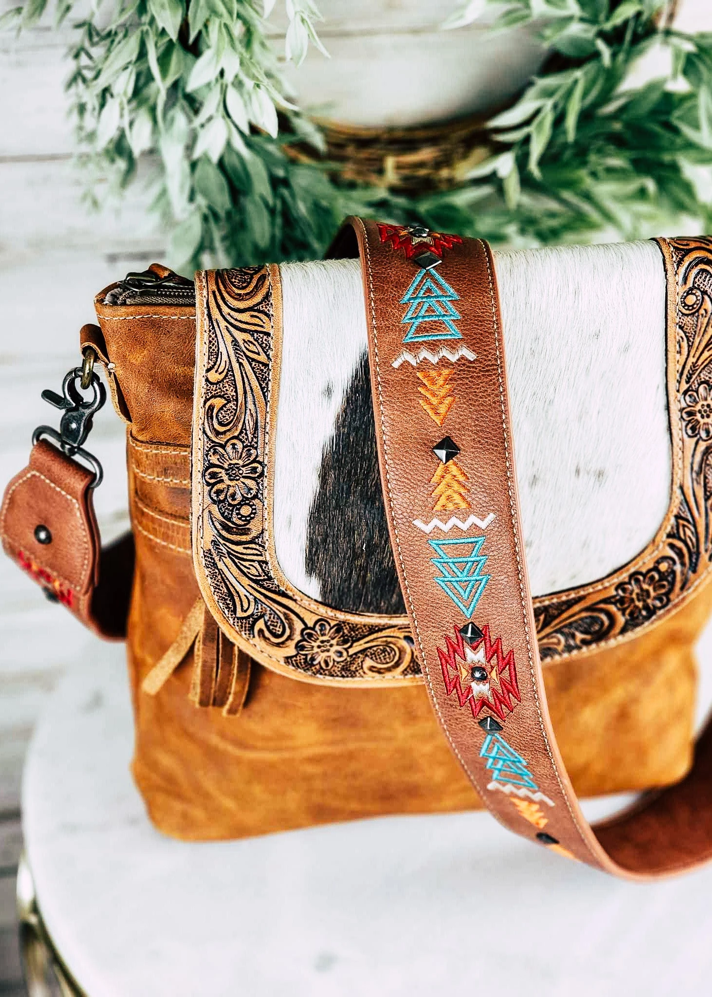 Brown Southwestern Guitar Purse Strap - Image 2