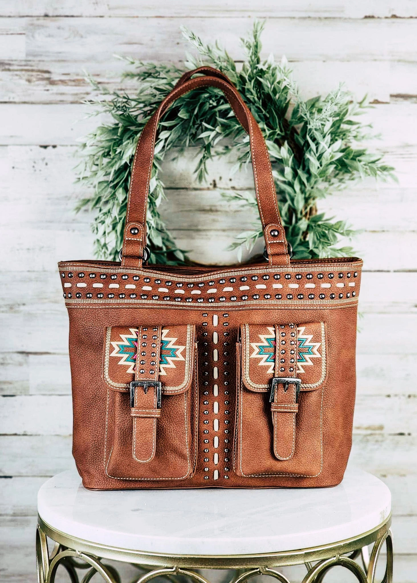 Concealed Carry Aztec Dual Pocket Tote Handbag