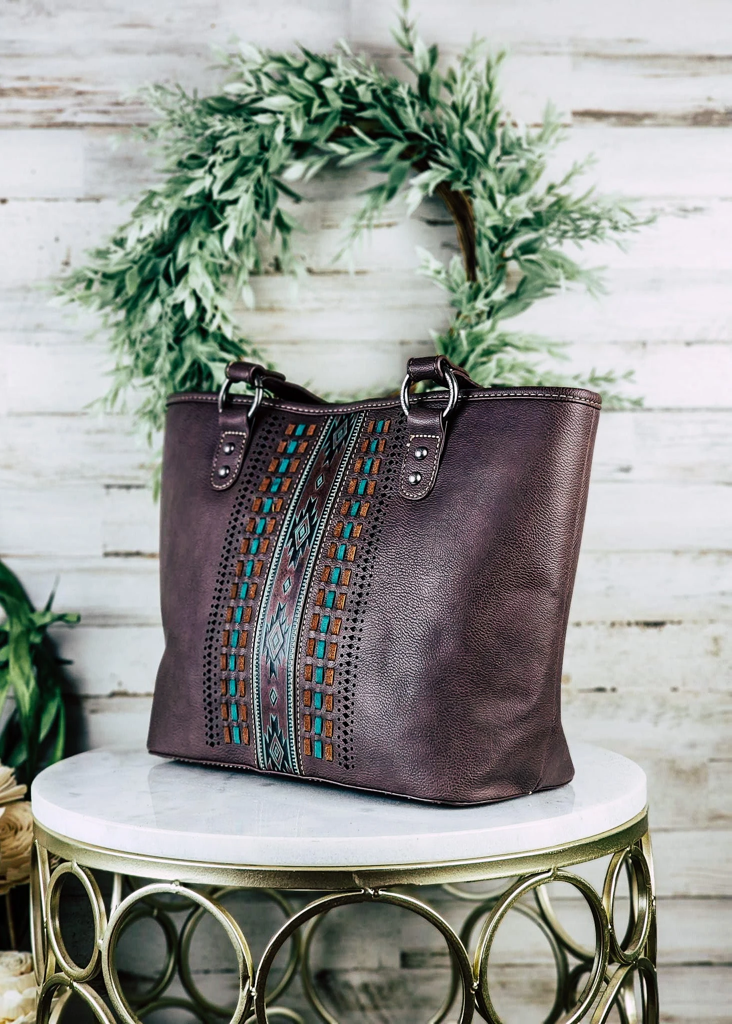 Concealed Carry Coffee Southwest Aztec Tote Handbag - Image 2