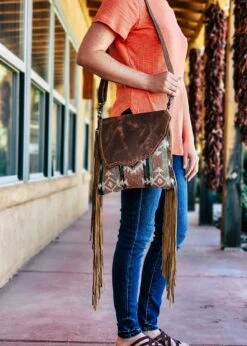 Concealed Carry Rocky Aztec Fringe Crossbody Handbag