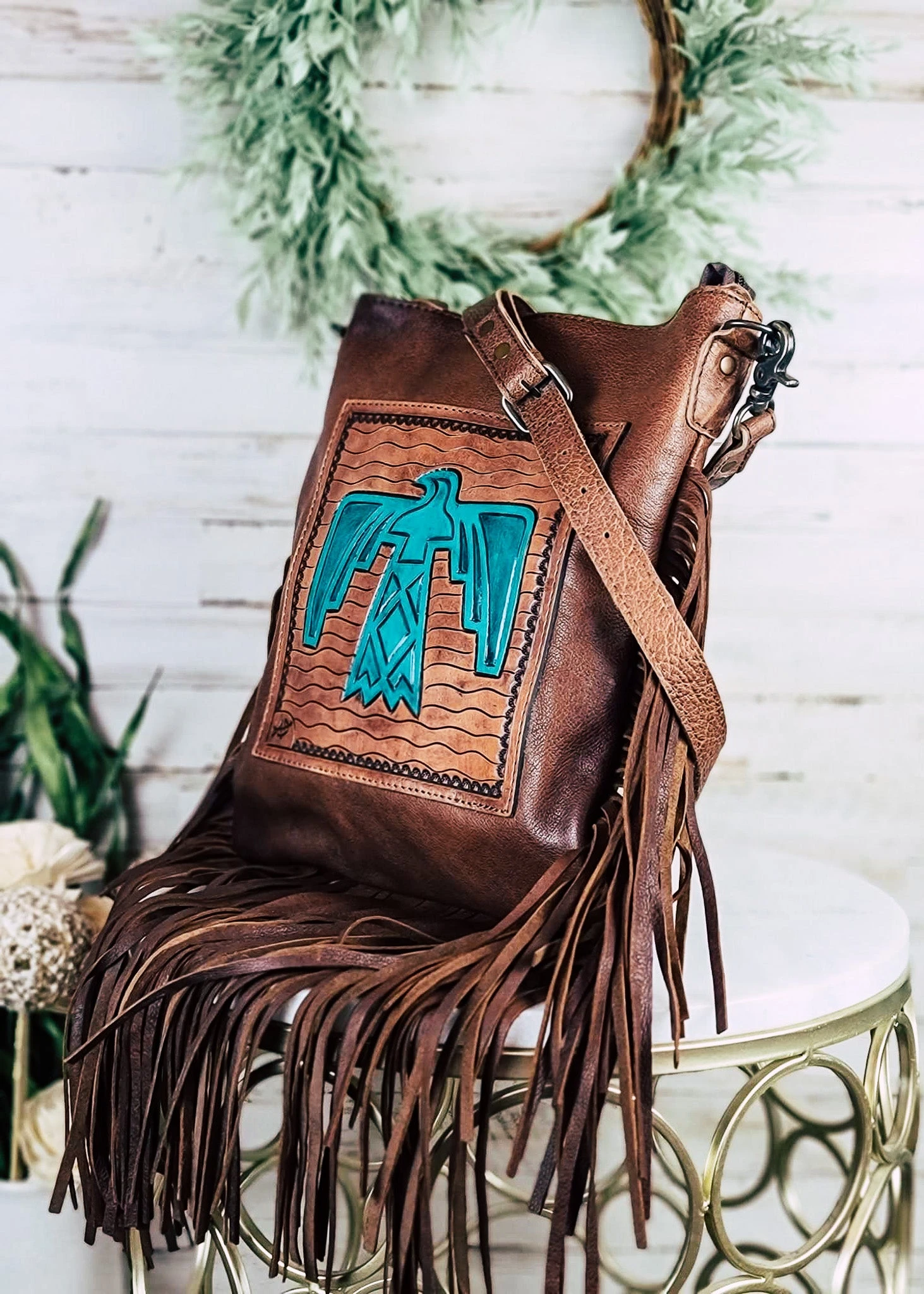 Concealed Carry Thunderbird Fringe Crossbody Handbag - Image 3