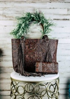Concealed Carry Tooled Fringe Handbag & Wallet