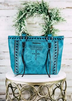 Concealed Carry Turquoise Whipstitch Tote Handbag