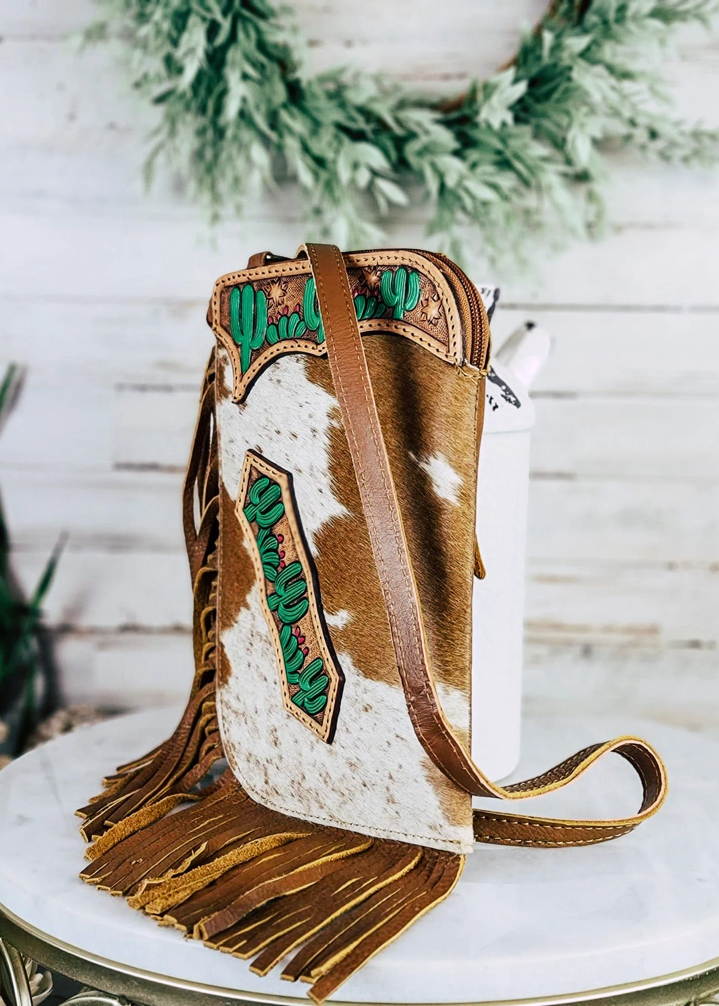 Cowhide Cactus Chap Crossbody Handbag - Image 3