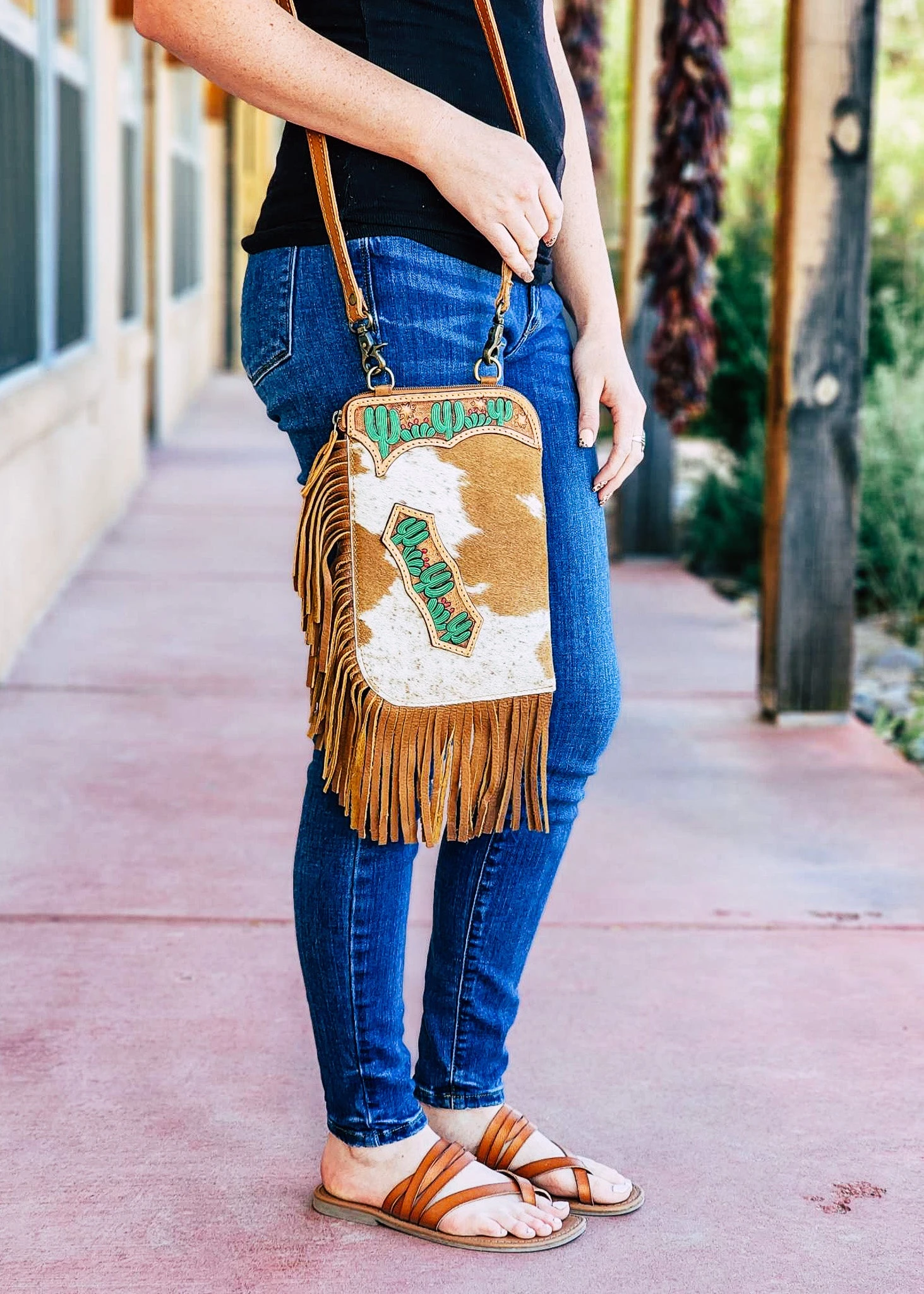 Cowhide Cactus Chap Crossbody Handbag