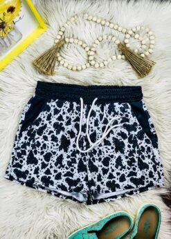 Cowprint Drawstring Shorts