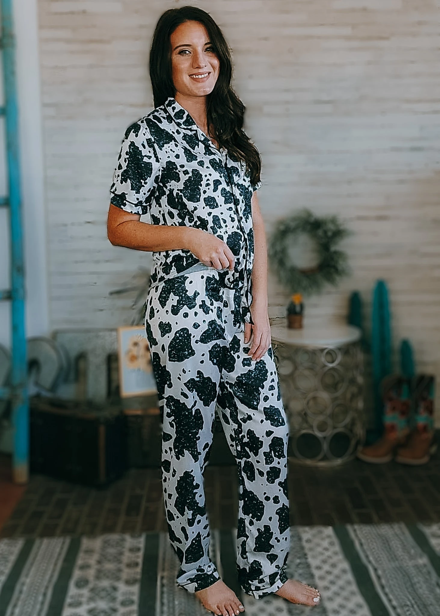 Cowprint & Turquoise Silky Pajamas - Image 3