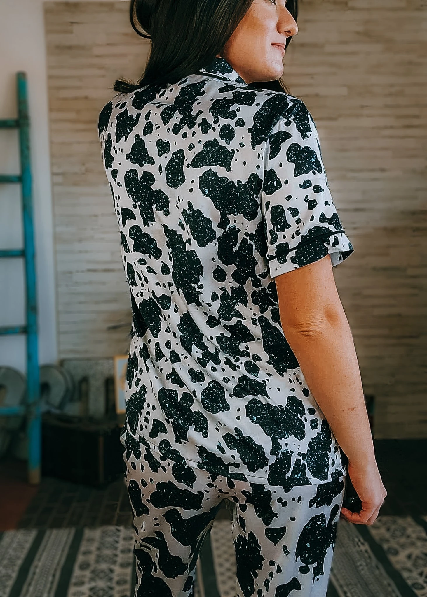 Cowprint & Turquoise Silky Pajamas - Image 4