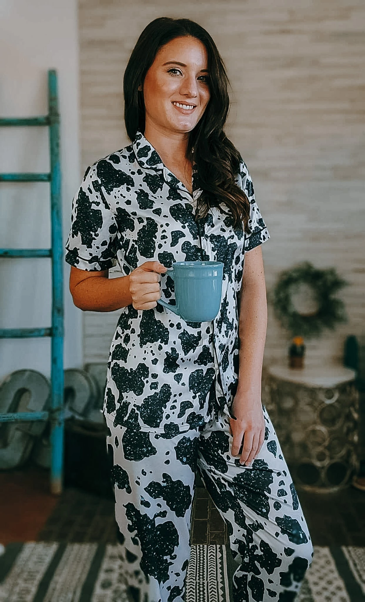 Cowprint & Turquoise Silky Pajamas - Image 2