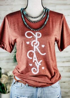 Heather Clay Pray Short Sleeve Graphic Tee