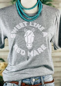 Heather Grey Sweet Like A Red Mare Short Sleeve Graphic Tee