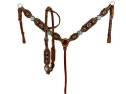 Black, Gold & Red Beading Copper Dot Headstall Set