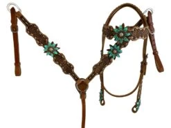 Painted Teal 3D Flower Headstall Set