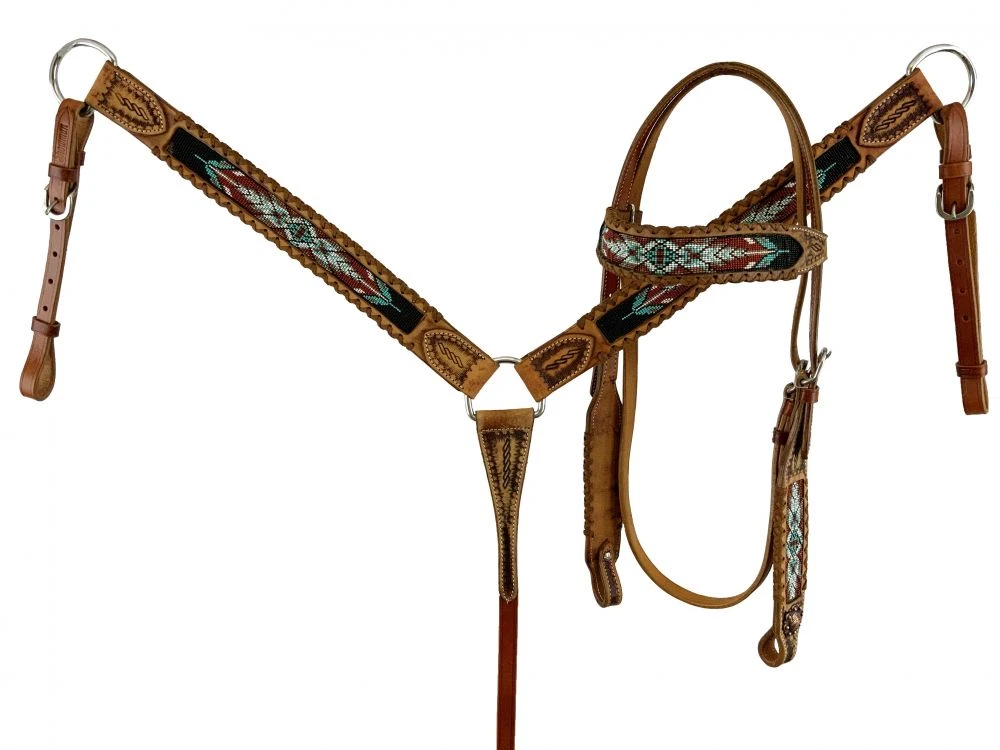 Rawhide Beaded Accents Headstall Set
