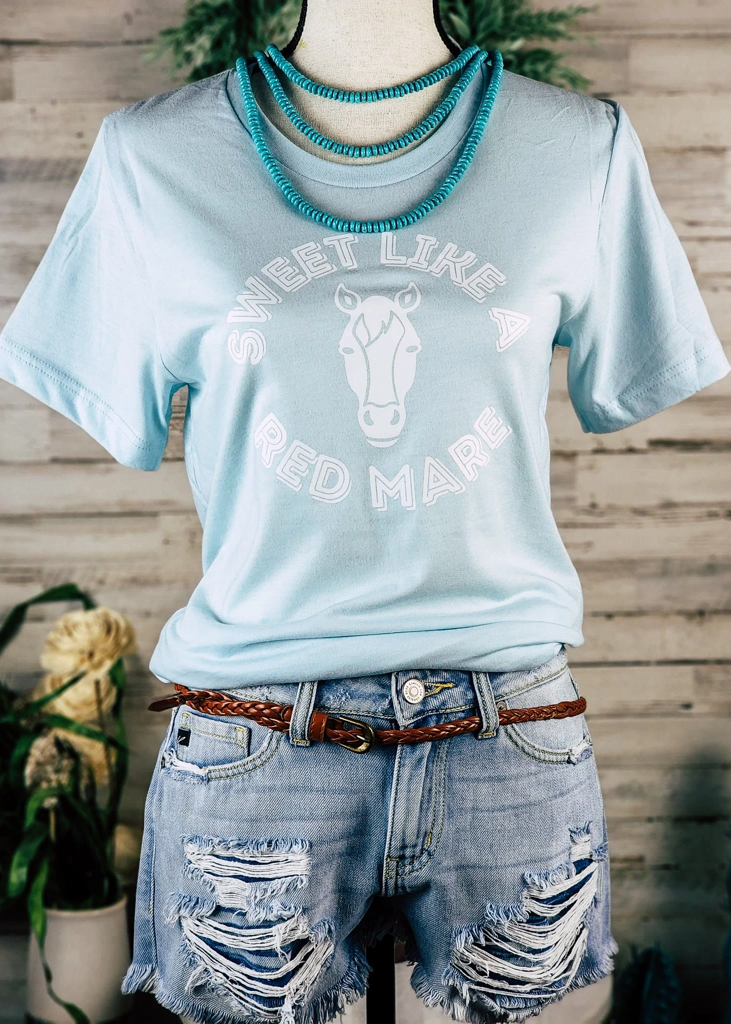 Ice Blue Sweet Like A Red Mare Short Sleeve Graphic Tee - Image 2