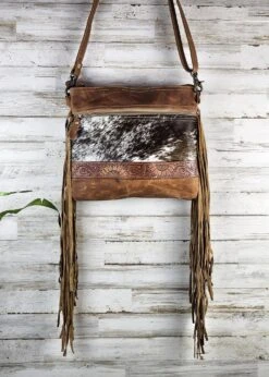 Leather Sunflower Fringe Crossbody Handbag