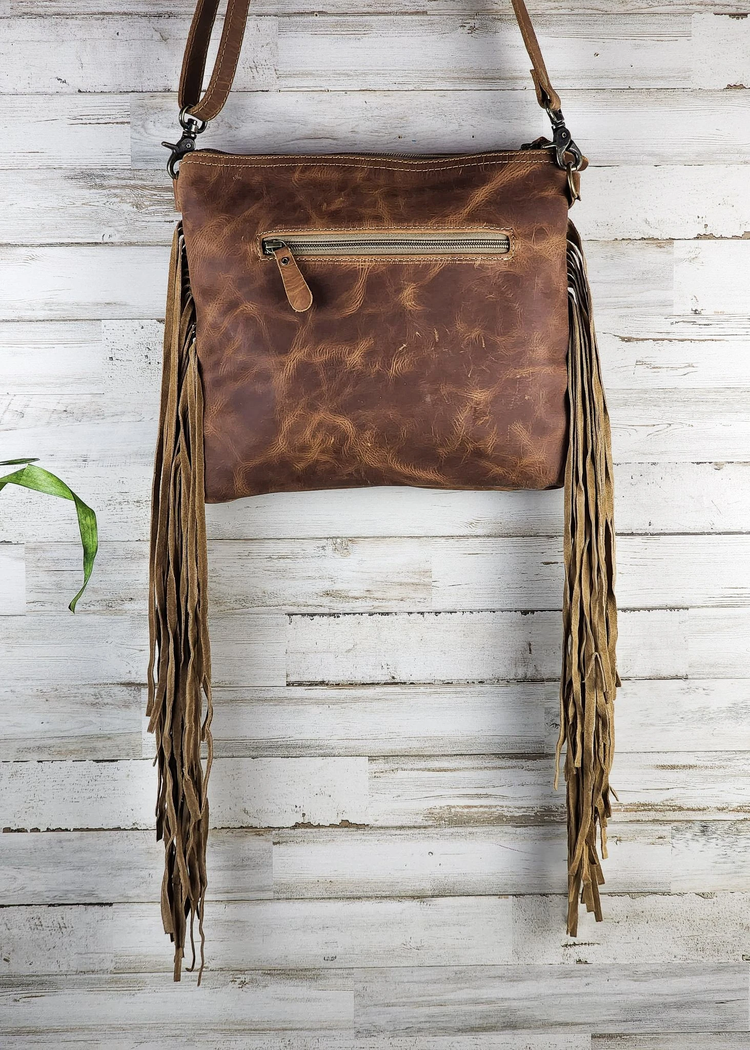 Leather Sunflower Fringe Crossbody Handbag - Image 5