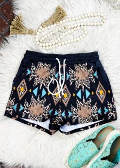 Leopard Aztec Drawstring Shorts