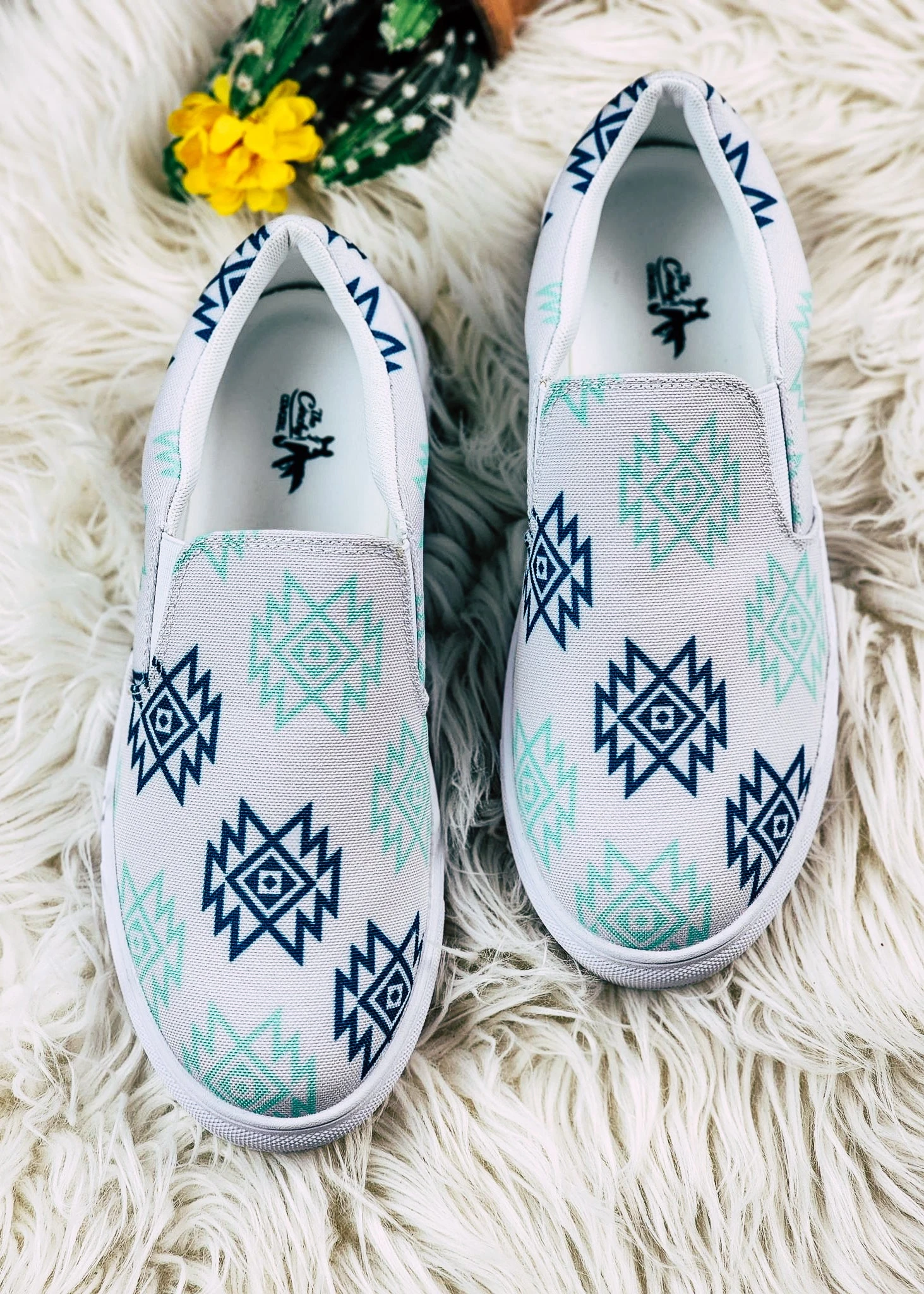 Mint & Navy Aztec Slip On Sneaker Shoes - Image 3