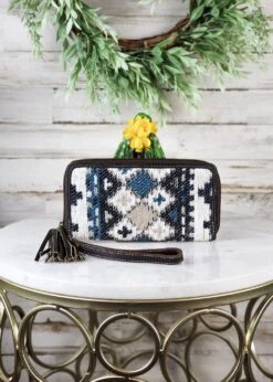 Misty Midnight Blue Aztec Wristlet Wallet