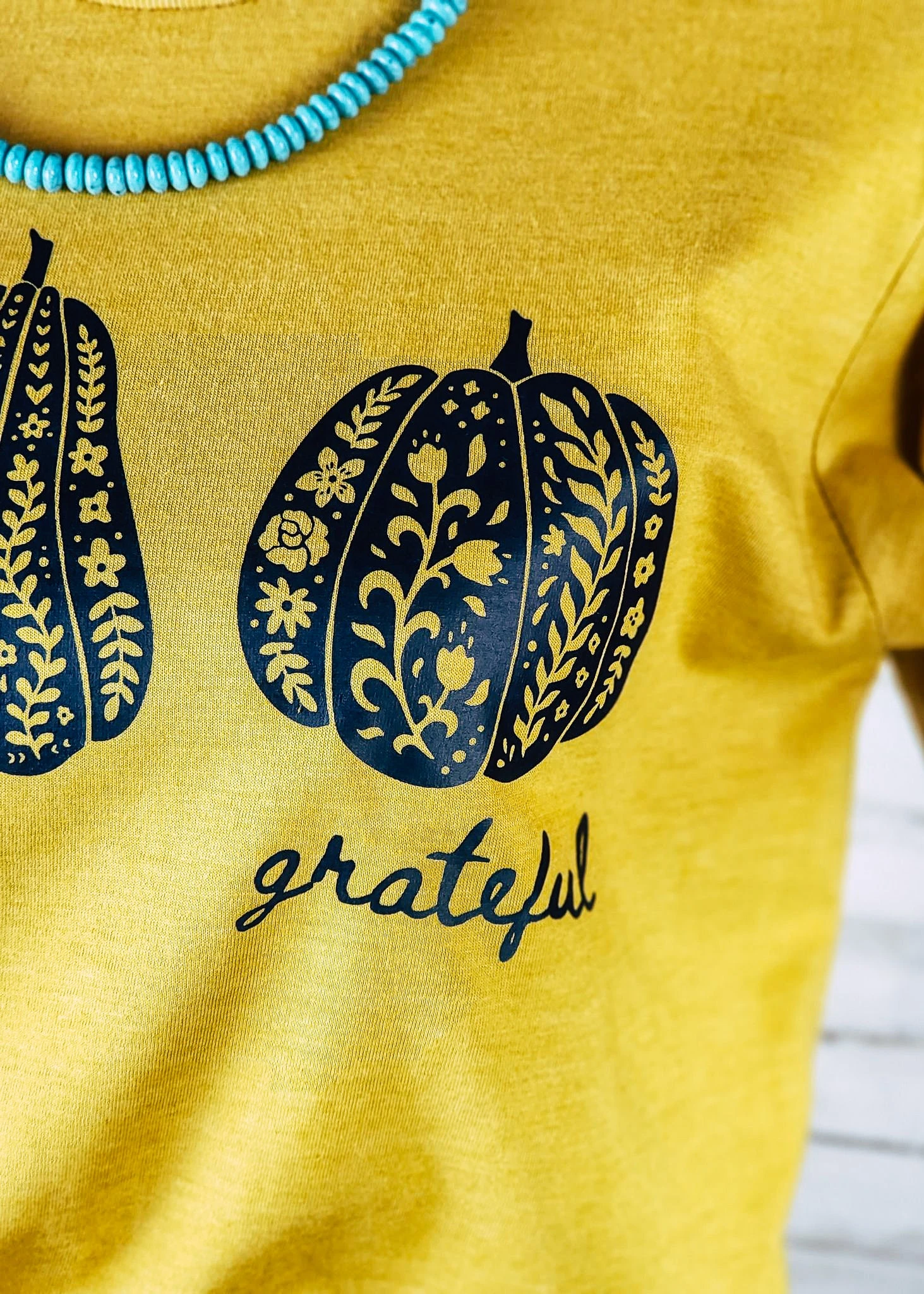 Mustard Grateful Pumpkin Short Sleeve Graphic Tee - Image 2