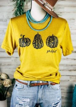 Mustard Grateful Pumpkin Short Sleeve Graphic Tee