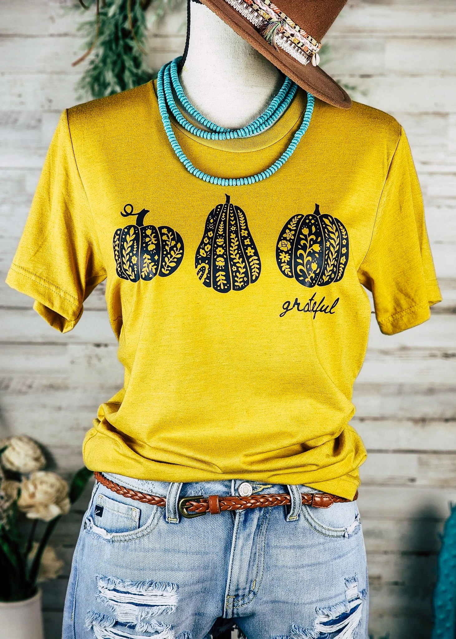 Mustard Grateful Pumpkin Short Sleeve Graphic Tee