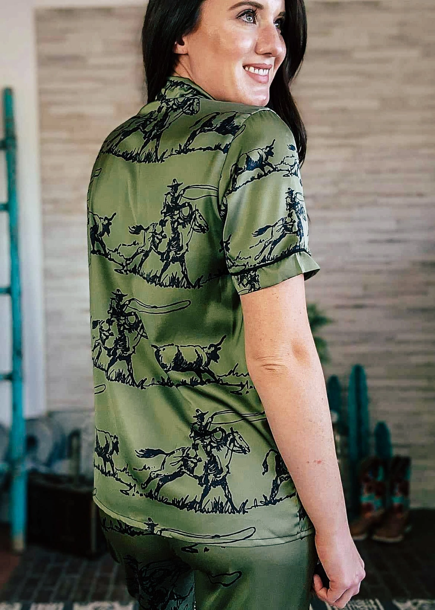 Olive Green Rancher Roper Silky Pajamas - Image 3