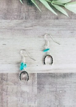 Petite Horseshoe Turquoise Chip Earrings