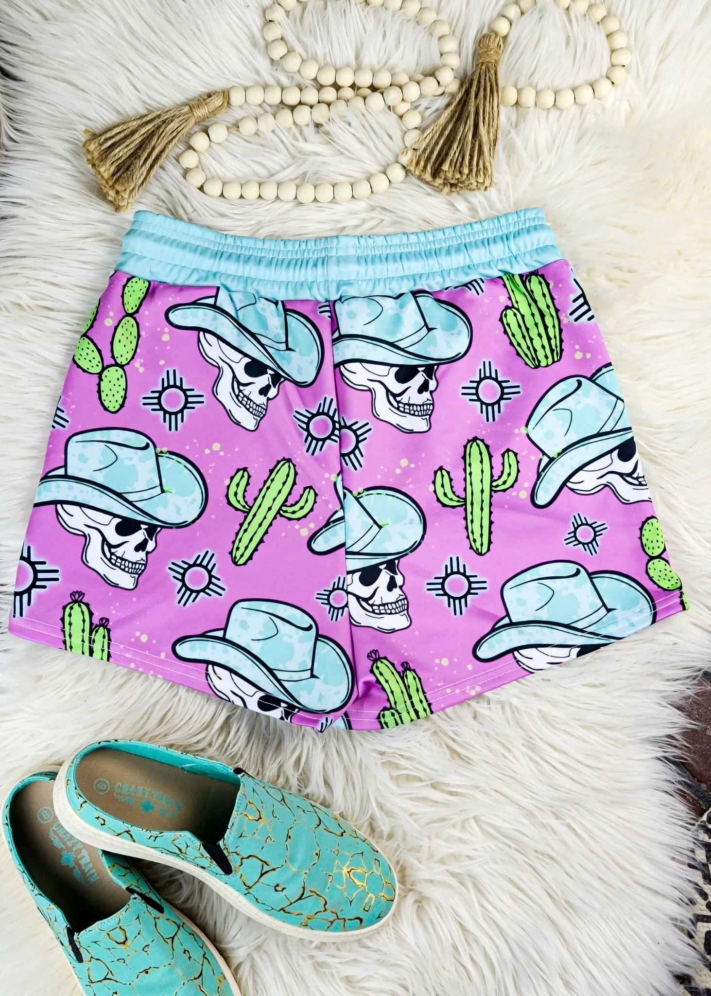 Pink Zia Skull Drawstring Shorts - Image 3