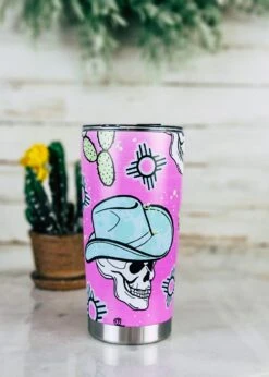 Pink Zia Skull Tumbler