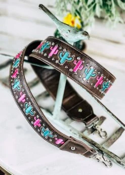 Pink & Turquoise Cactus Guitar Purse Strap