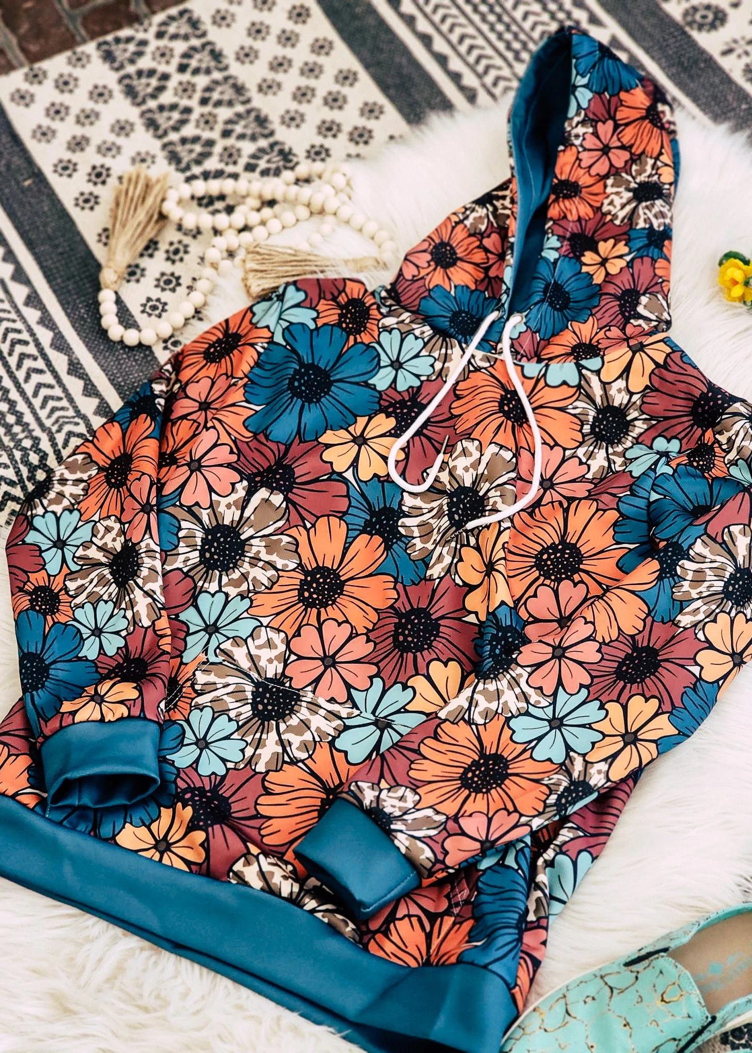 Retro Floral Cowhide Hoodie - Image 2