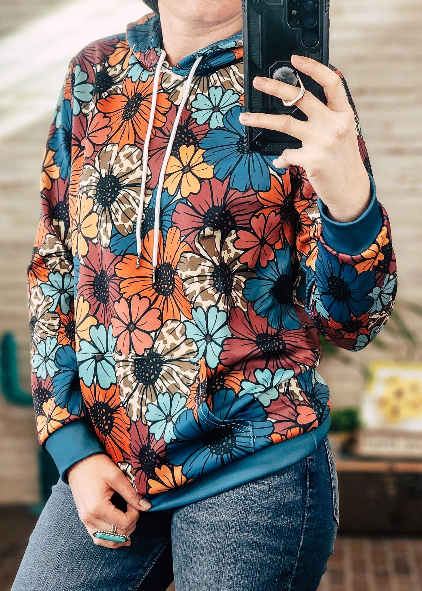 Retro Floral Cowhide Hoodie