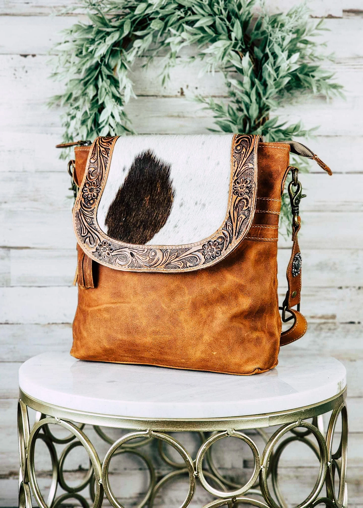 Saddleback Cowhide Crossbody Handbag - Image 2