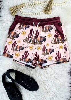 Southwestern Buffalo Drawstring Shorts