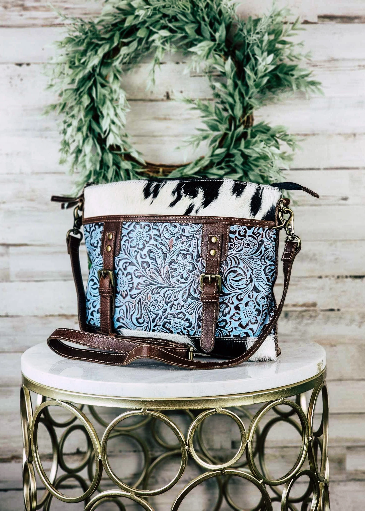 Summer Floral Cowhide Crossbody Handbag - Image 2